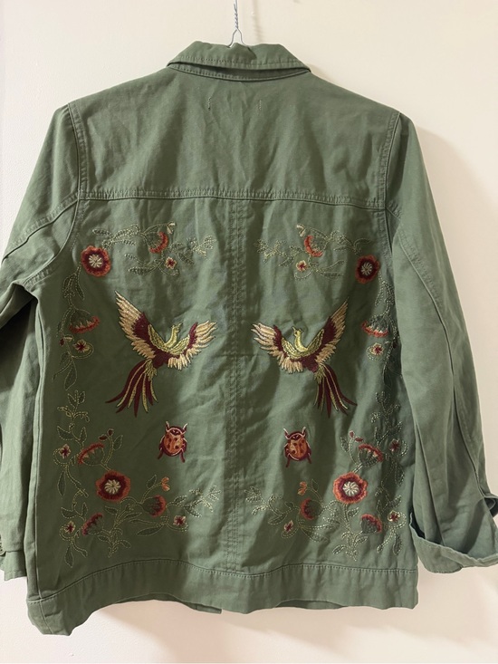 Dollhouse Jackets & Blazers - Dollhouse Olive Green Embroidered Utility Jacket with Birds
